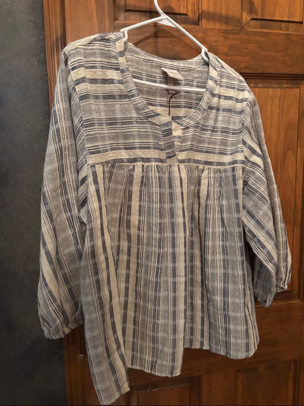 Knox Rose Blue and Cream Striped Peasant Tunic Top